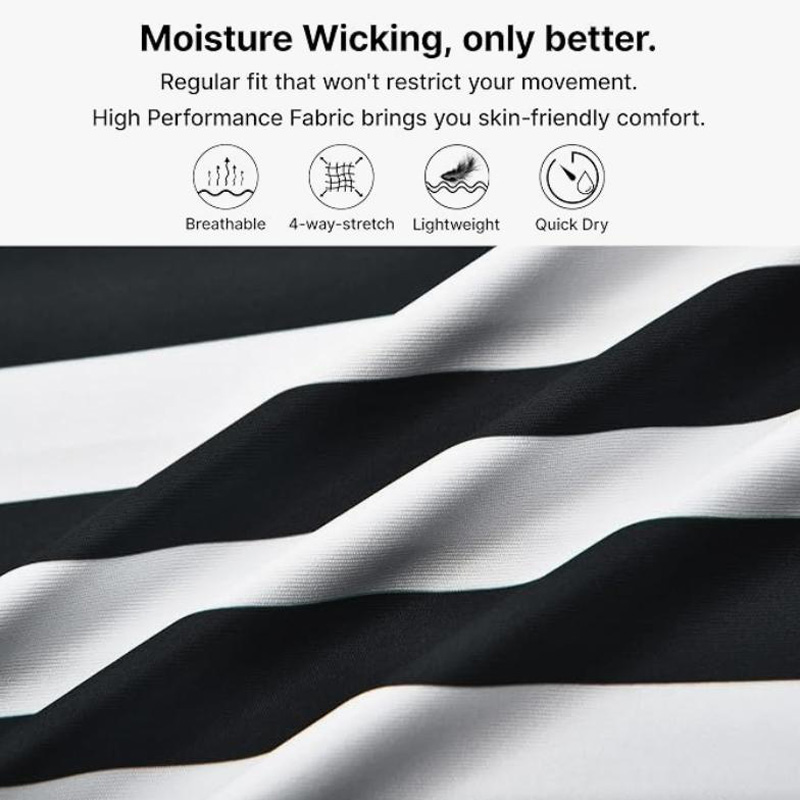 TS26J-007 Women's 14 Zip Polo Collar Black White Vertical Stripe Short Sleeve Quick Dry Referee Uniform Shirt