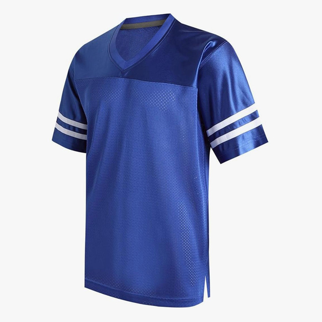 TS26J-023 Men's Blank V Neck Two White Strip Short Sleeve 100% Polyester Mesh Custom Football Jersey