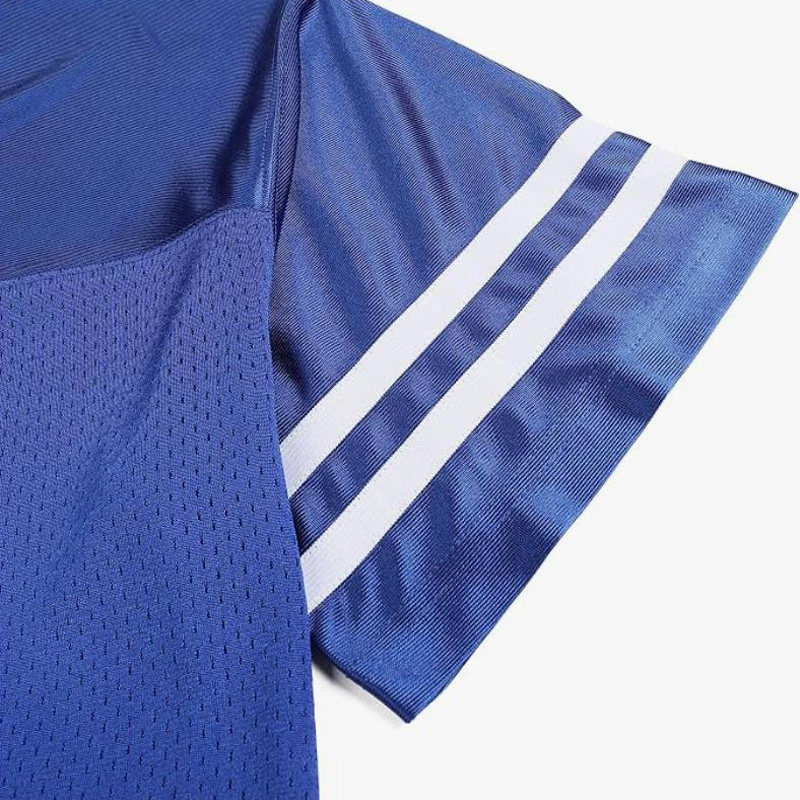 TS26J-023 Men's Blank V Neck Two White Strip Short Sleeve 100% Polyester Mesh Custom Football Jersey