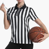 TS26J-007 Women's 14 Zip Polo Collar Black White Vertical Stripe Short Sleeve Quick Dry Referee Uniform Shirt
