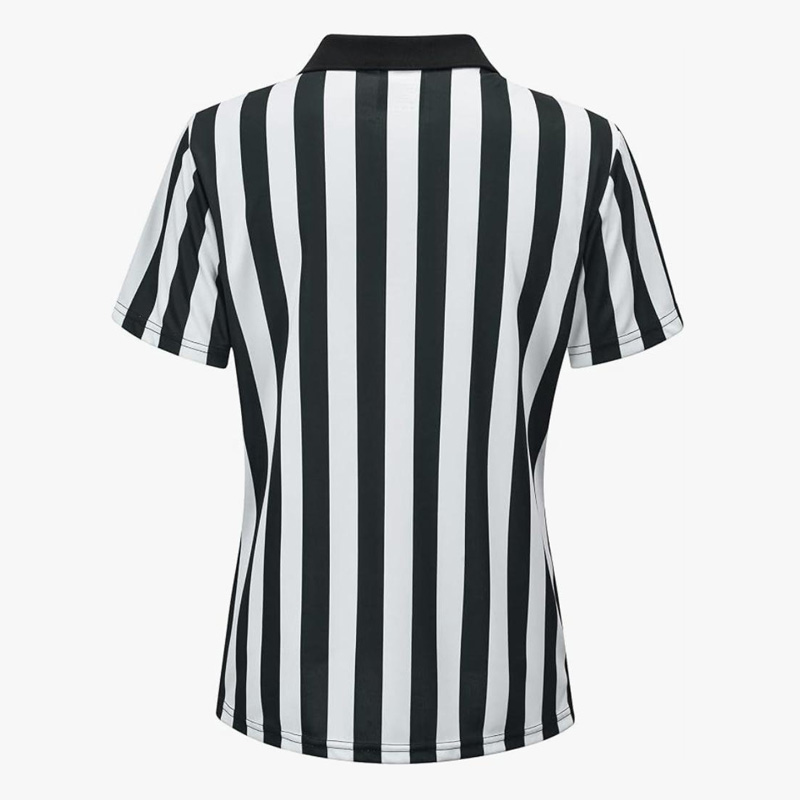 TS26J-007 Women's 14 Zip Polo Collar Black White Vertical Stripe Short Sleeve Quick Dry Referee Uniform Shirt
